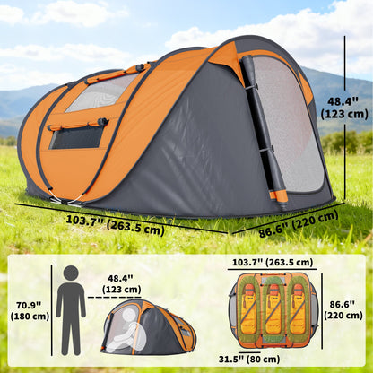 4 Person Camping Tent, Easy Pop Up Tent with Doors, Windows and Carry Bag, Automatic Setup Tent for Hiking, Blue