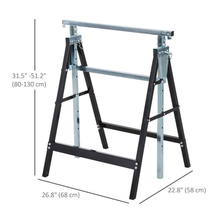 Set of 2 Adjustable Telescopic Builders Trestle, DIY Steel Work Bench Carpenter, Folding Saw Horse Tools Black