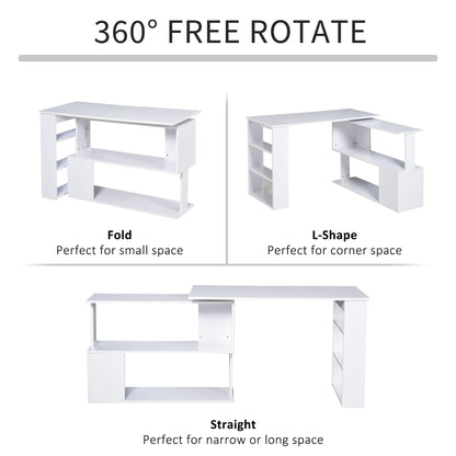 L Shaped Desk, 360° Rotating Corner Desk, Computer Writing Table Workstation with Storage Shelf for Home Office, Black