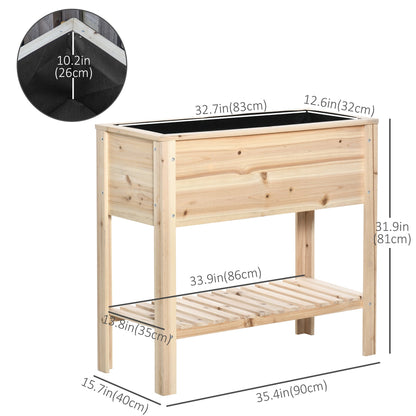 Elevated Planter Box with Storage Shelf for Flowers, Vegetables, and Herbs, 36" x 16" x 32", Grey