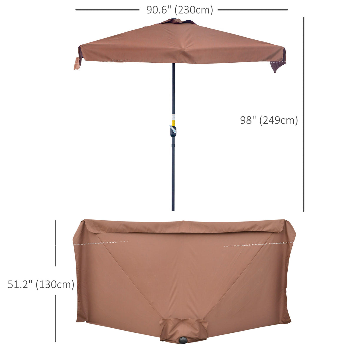 9.8ft Half Umbrella Semi Round Patio Parasol with Crank Handle, Top Vent for Garden, Balcony- NO BASE INCLUDED, Green