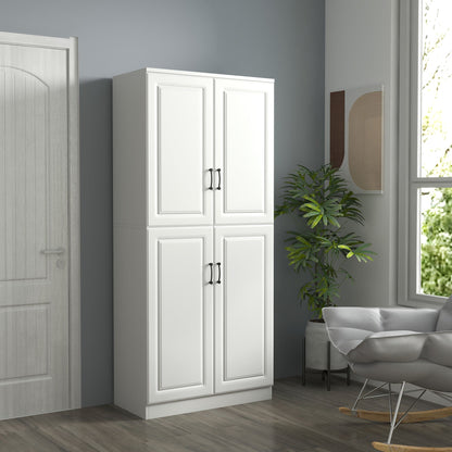 71" Freestanding Kitchen Pantry Cabinet, Storage Cabinet with 4 Hinged Doors and Adjustable Shelves, Black