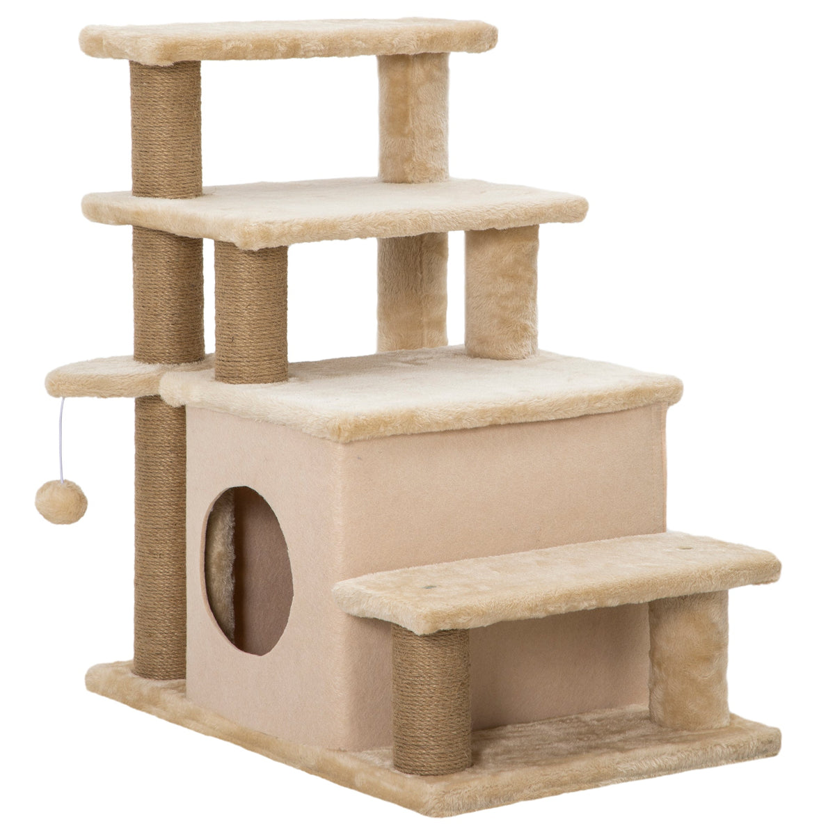 Cat Stairs Pet Steps for Couch Bed with Scratching Posts Condo Ball Toy, 23.6" x 15.7" x 26", Grey