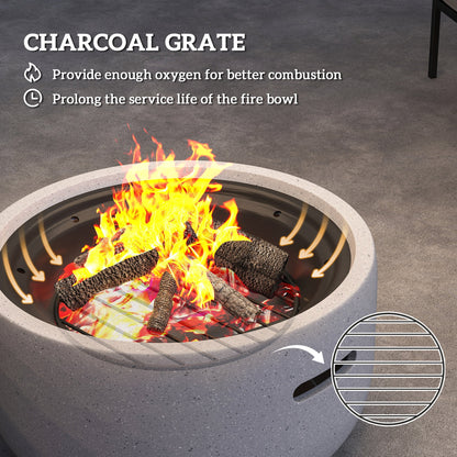 24" Outdoor Fire Pit with Stone Effect, Wood-burning Firepit Fireplace with Spark Screen and Poker for Backyard Camping Bonfire, Gray
