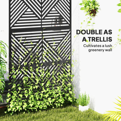 Metal Outdoor Privacy Screen, Freestanding Outdoor Divider with Stand, Decorative Privacy Panel, 78" x 48", Black