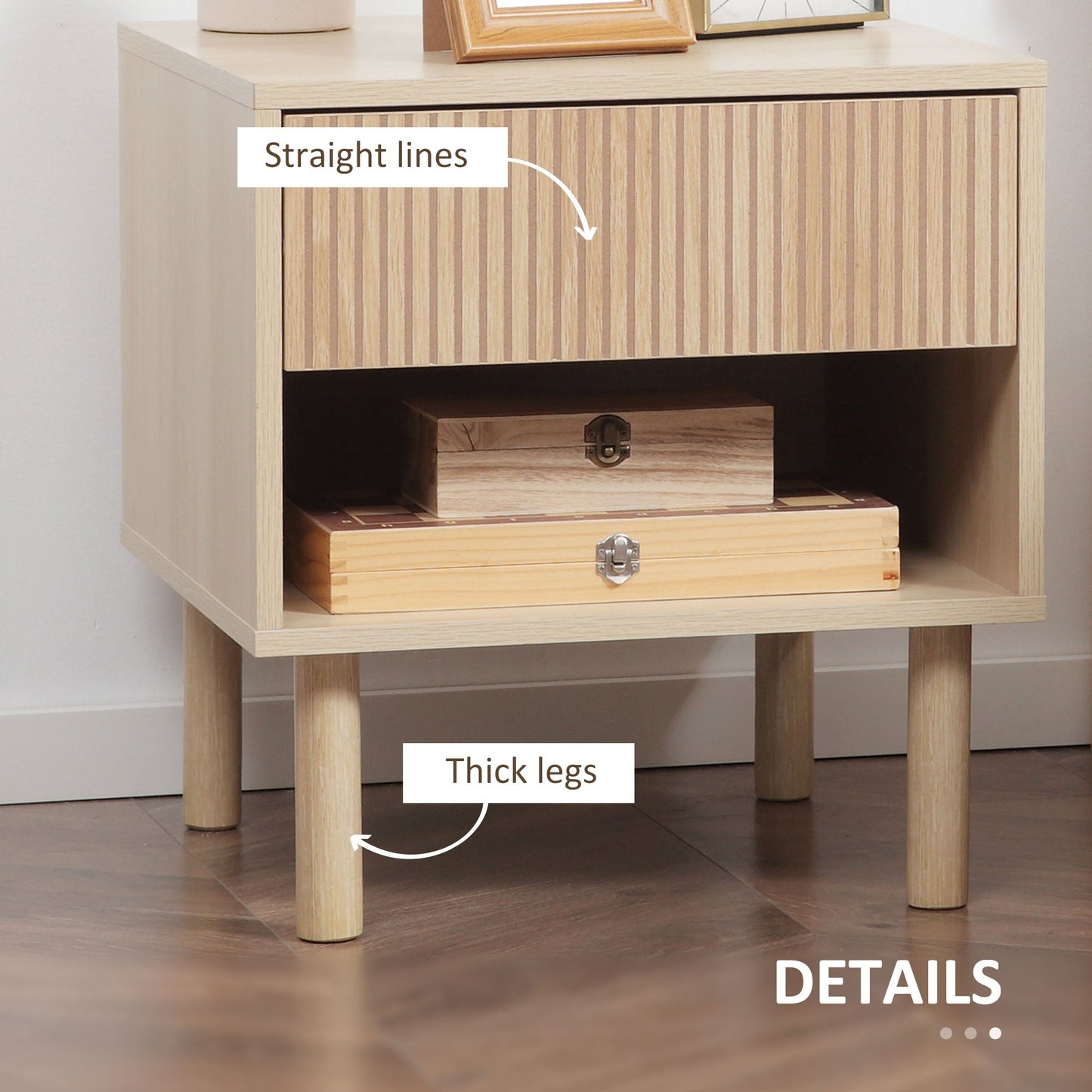Laura Set of 2 Modern Nightstand with Drawer and Open Shelf-Natural Wood