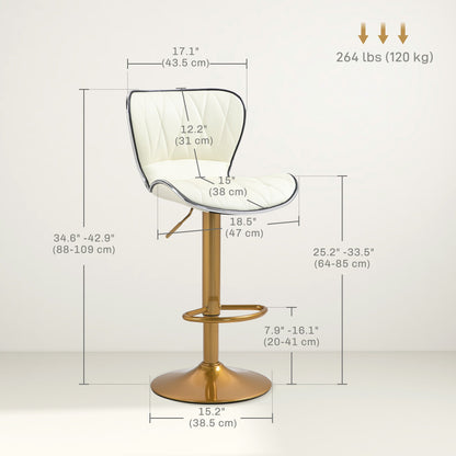 Maxi Counter Height Bar Stools Set of 2-Adjustable Height and Swivel Seat-White/Gold