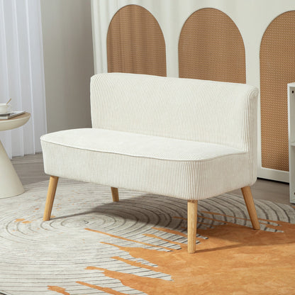 Modern 2 Seater Sofa, Upholstered Two Seater Couch with Rubber Wood Legs, Cream White
