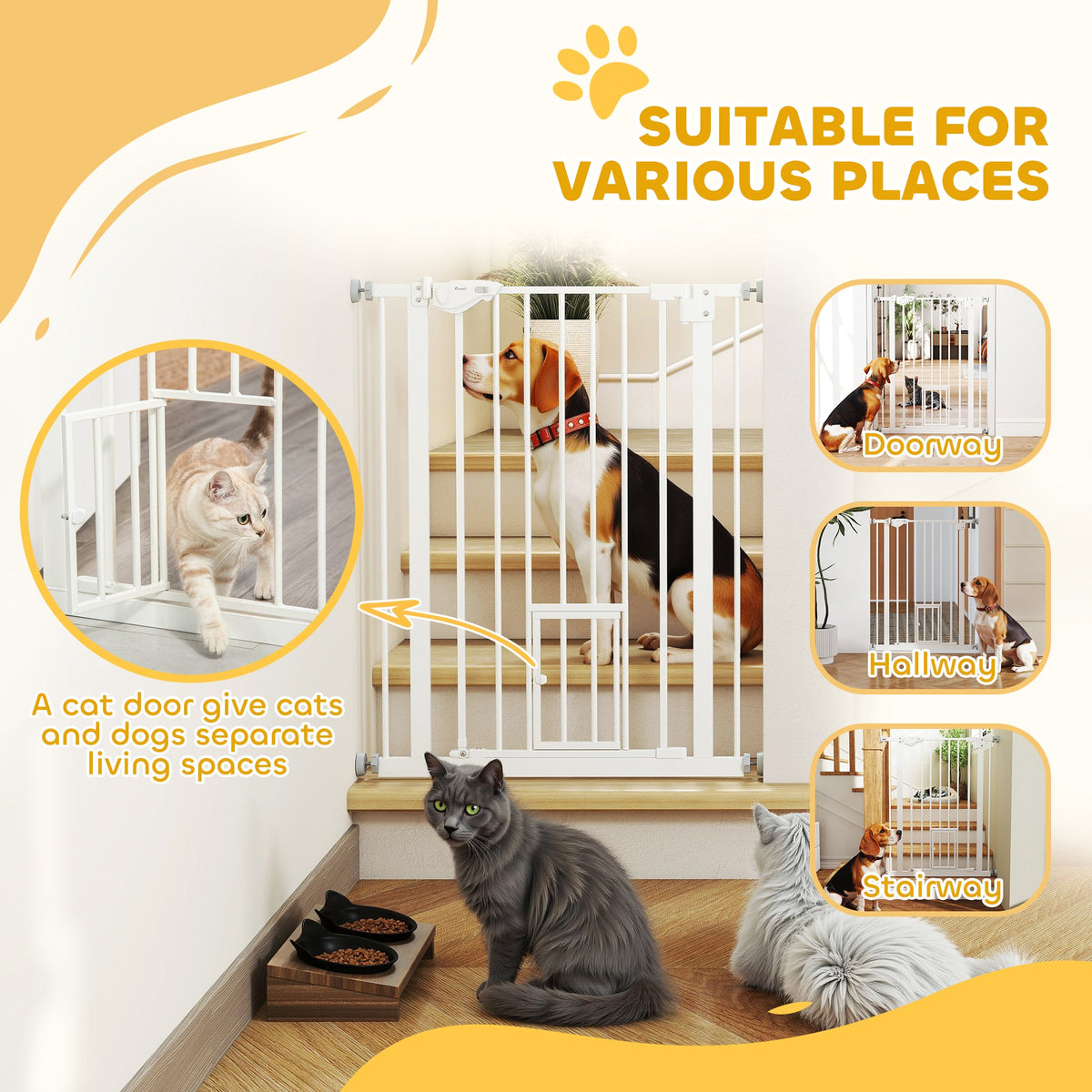 36" Easy Open Indoor Dog Gates for Doorways, House, Stair - White