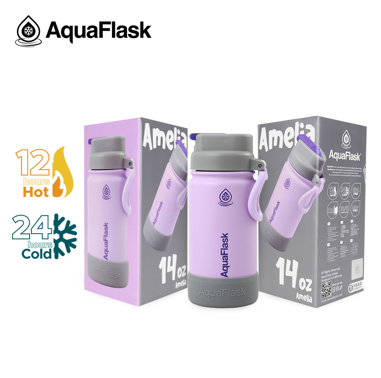 AquaFlask Kids FlipSip 414mL (14oz) Water Bottles