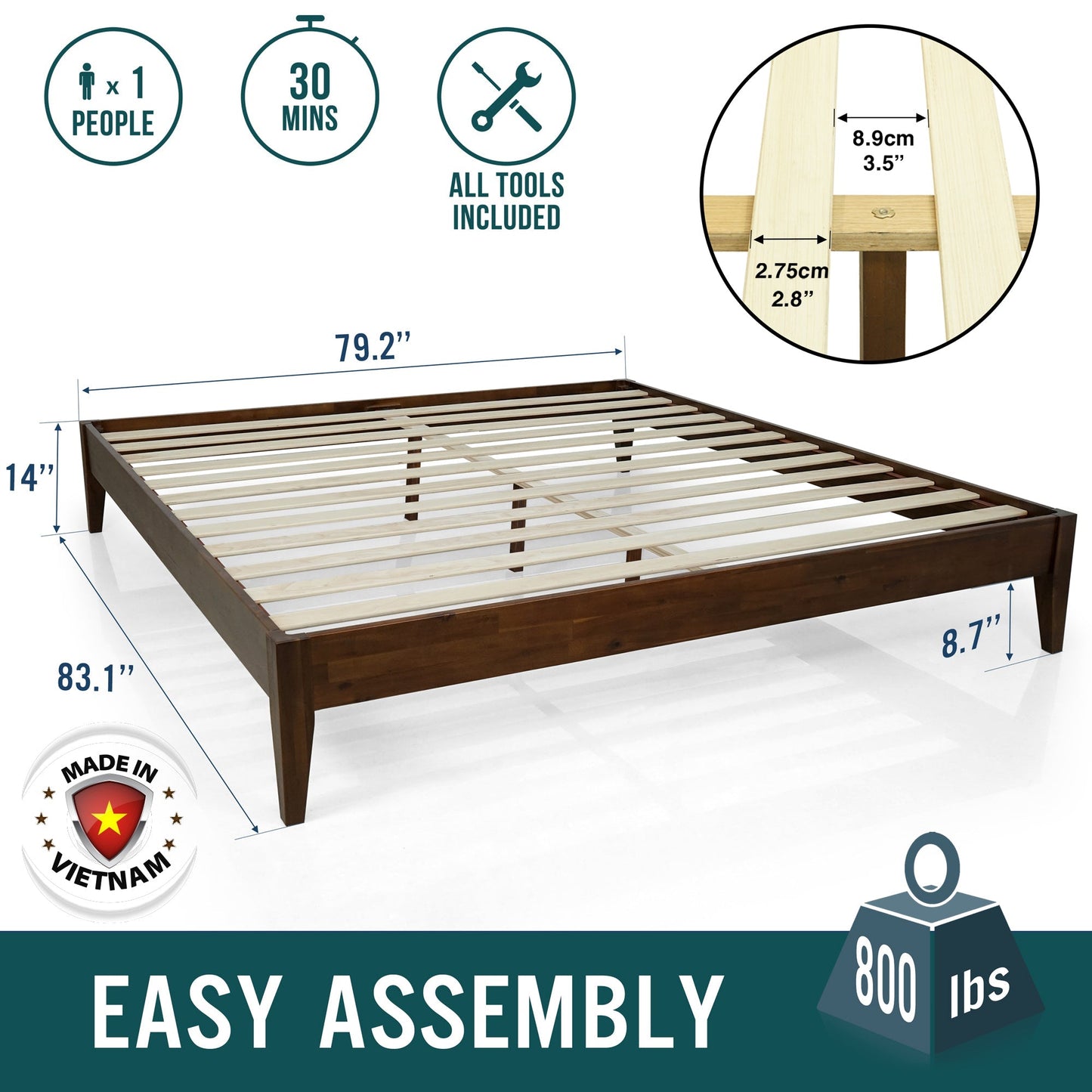Acacia Mervyn Solid Wood Platform Bed for Timeless Comfort and Style