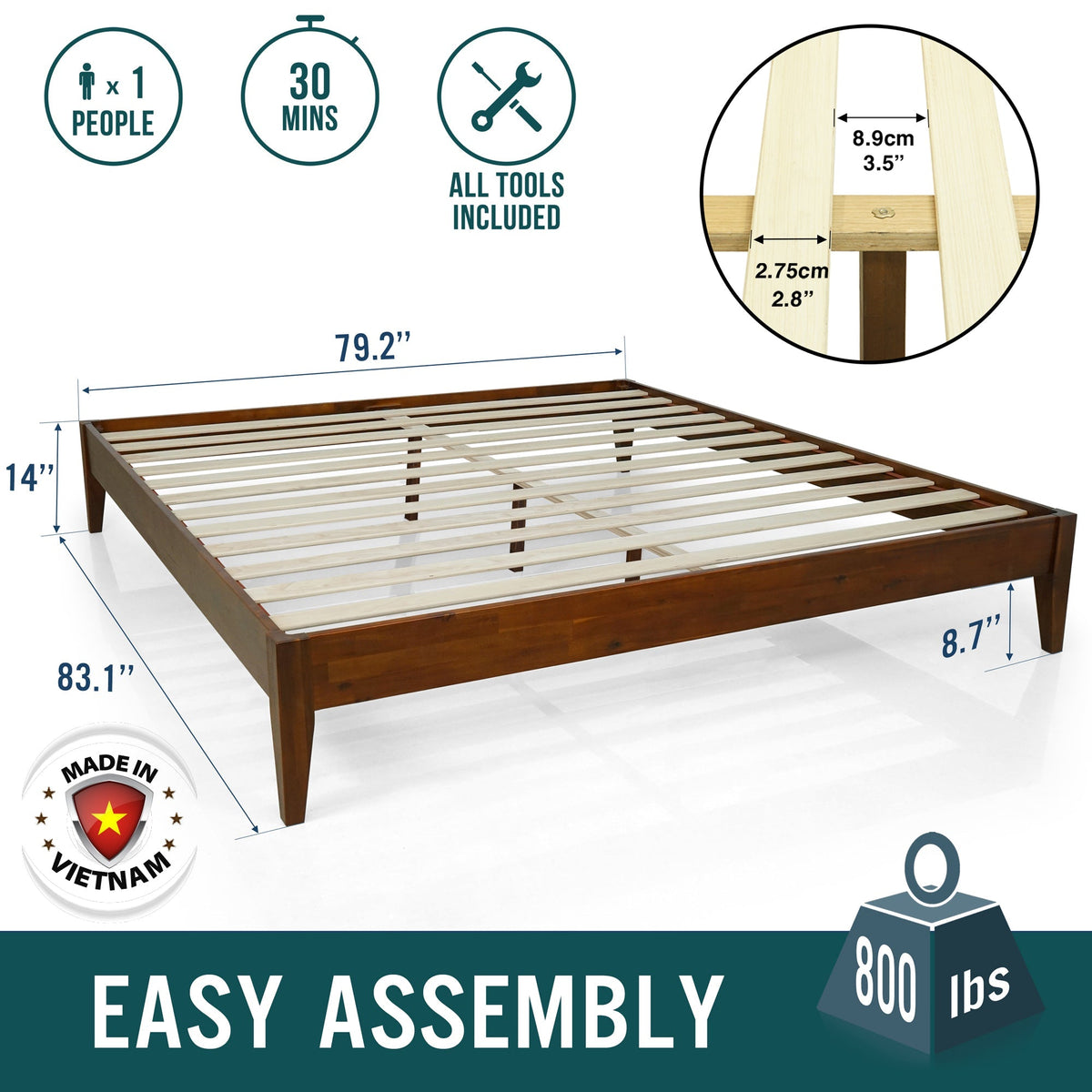 Acacia Mervyn Solid Wood Platform Bed for Timeless Comfort and Style