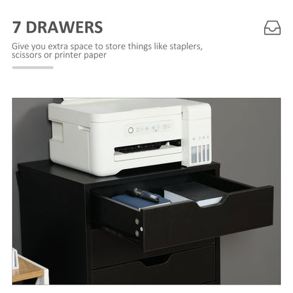 7-drawer Vertical File Cabinet for Home Office, Storage Cabinet with Wheels, 18.7"x15.6"x35.4", Black