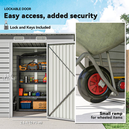 6 x 4FT Galvanized Garden Storage Shed, Metal Outdoor Shed with Double Doors and 2 Vents, Grey