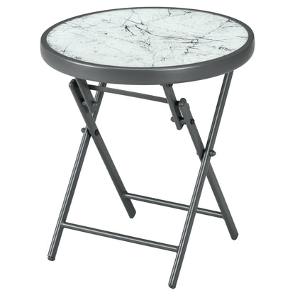18" Outdoor Round Folding Table, Garden Side Table with Tempered Glass Top for Camping, Party, Weddings, Black