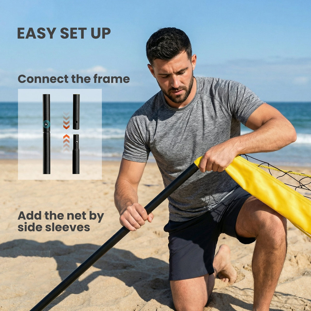31ft Portable Volleyball Net Set with Adjustable Height Steel Poles, Volleyball, Boundary Line and Carrying Bag