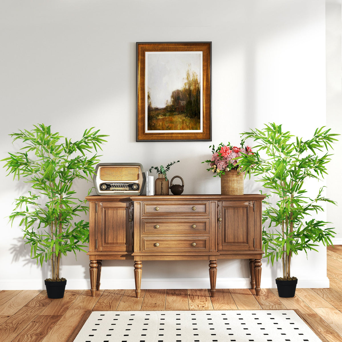 Artificial Bamboo Tree, 4ft Fake Tree with Realistic Leaf and Natural Trunk, Decorative Plant in Nursery