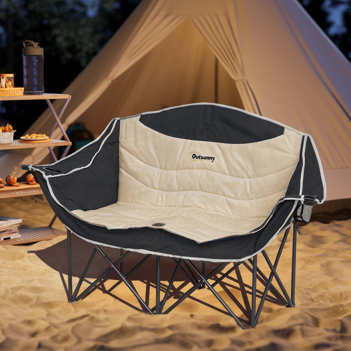 Portable Camp Chair, Double Camping Chair with Cup Holders and Carry Bag, Support 551 lbs, Dark Green