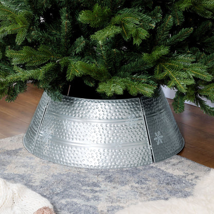 26" Christmas Tree Base Cover, Christmas Tree Collar with Hollow Snowflake Pattern for Holiday, Party, Silver