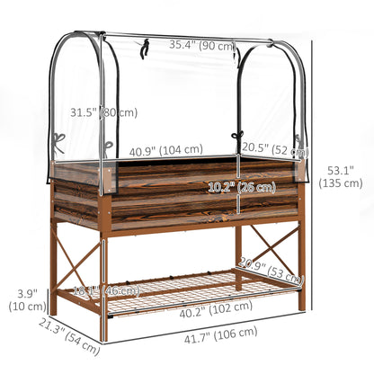 Raised Garden Bed with Cover, Metal Elevated Planter Box with Bottom Shelf and Liner, Black