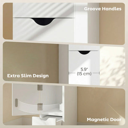 Tall Bathroom Storage Cabinet, Narrow Bathroom Cabinet with Drawers and Open Shelves for Small Spaces, White and Grey