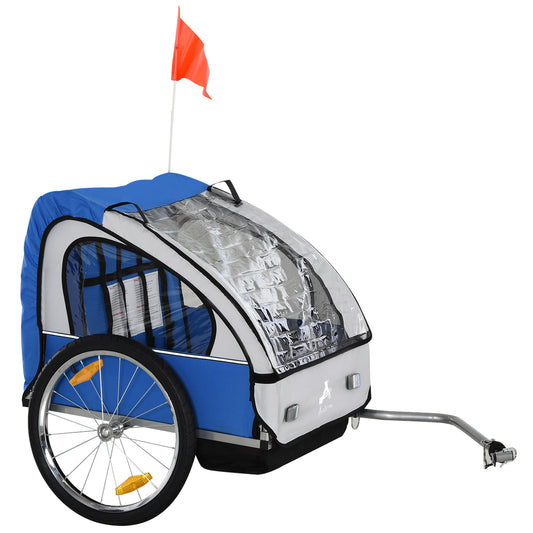2-Seat Child Bike Trailer for Kids with a Strong Steel Frame, 5-Point Safety Harnesses, & Comfortable Seat, Blue
