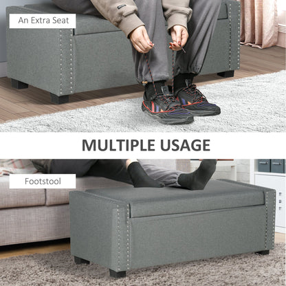 Upholstered Flip Top Storage Bench Fabric Ottoman for Bedroom, Living room, Dark Grey
