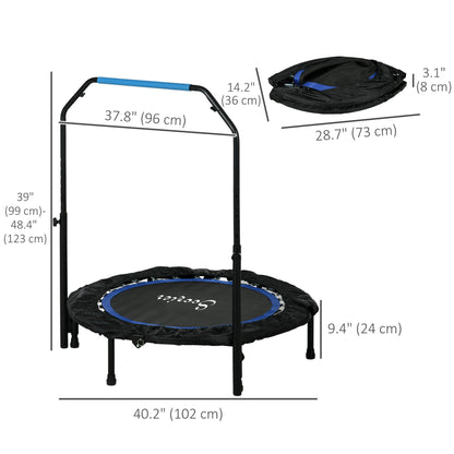 40" Foldable Mini Fitness Trampoline, with Adjustable Foam Handle, Blue