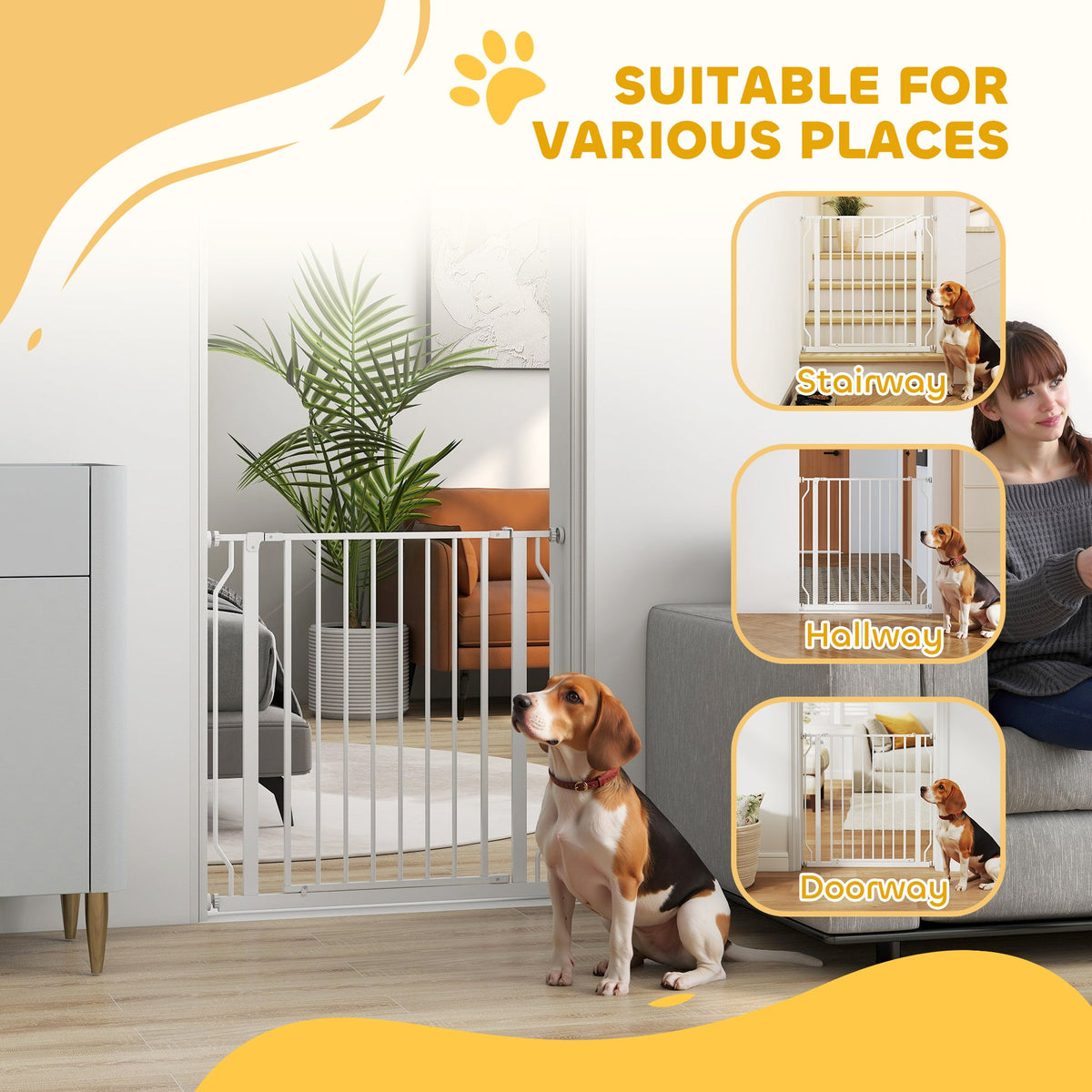 30"- 45" Easy Install Pet Gate w/ Door & Double Locking System, Extra Wide Dog Gate for Stairs, Hallways, White