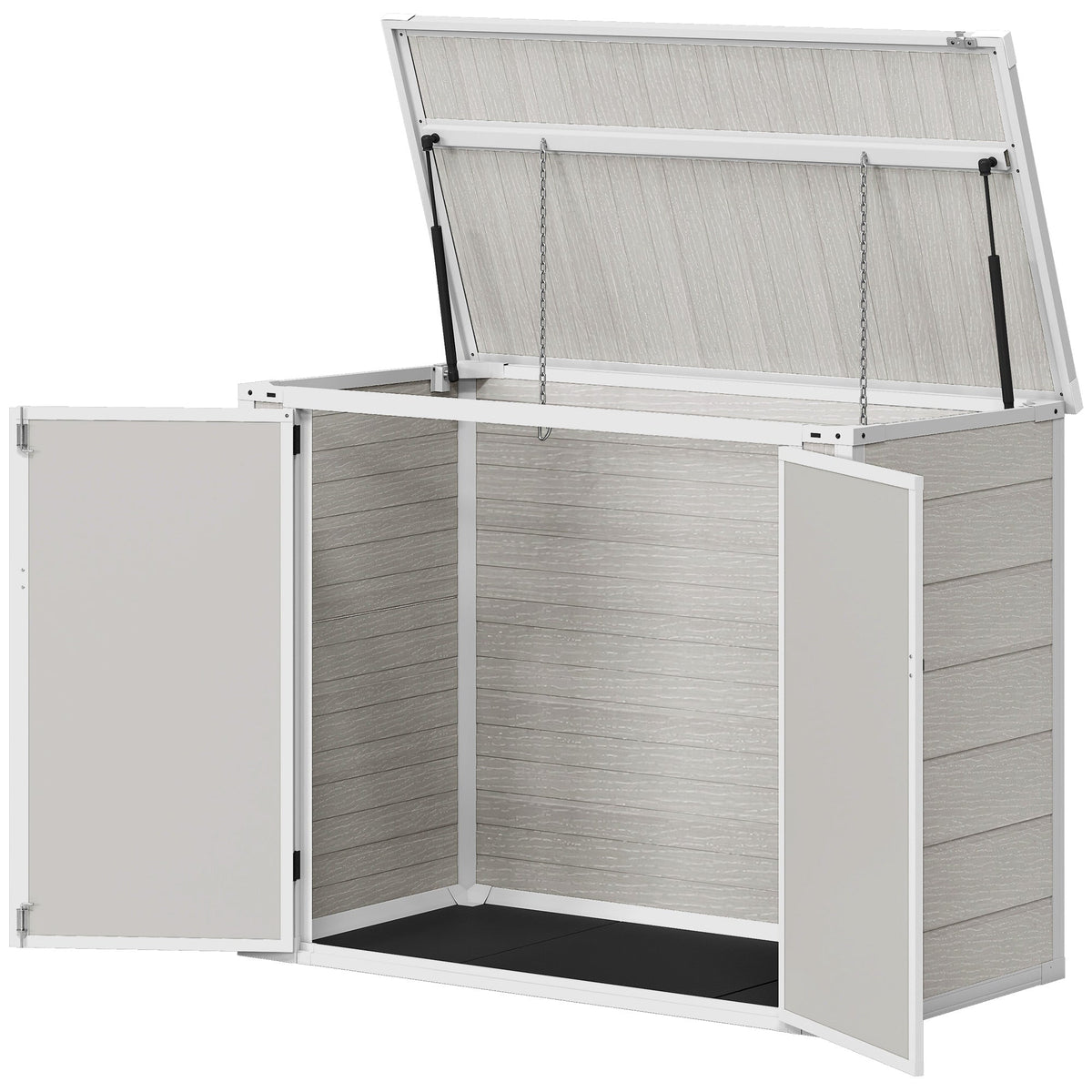 41 Cu. Ft. Outdoor Storage Shed, Outdoor Horizontal Trash Can Storage with Chain Lid, Lockable Storage Box, Grey