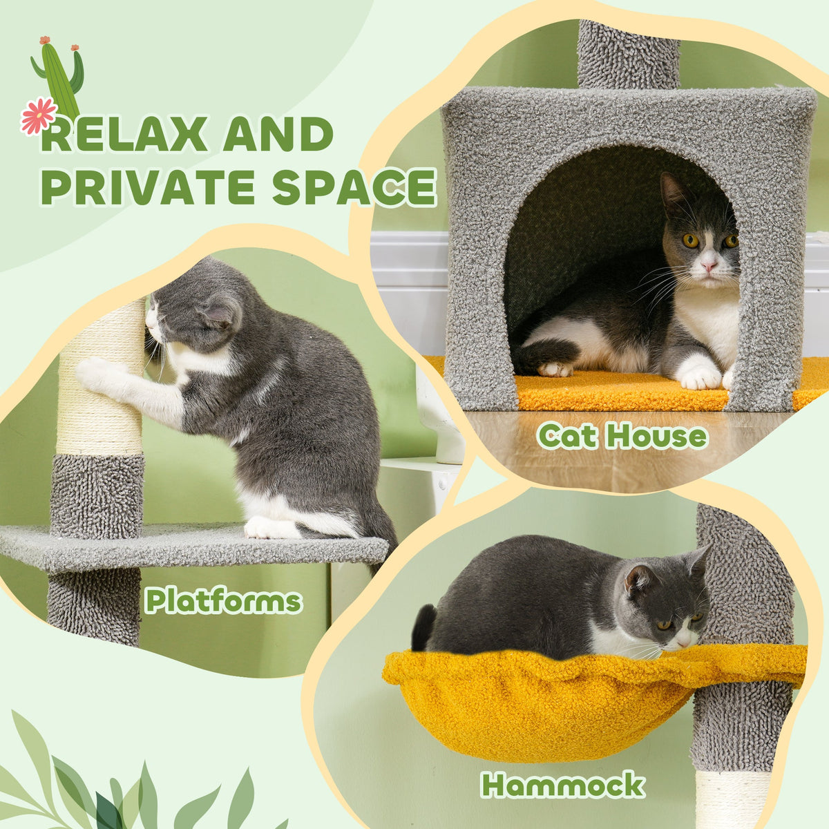 Floor to Ceiling Cat TreeTower with 90.5"-108" Adjustable Height, Scratching Posts, Hammock, Condo, Toy Ball, Dark Grey