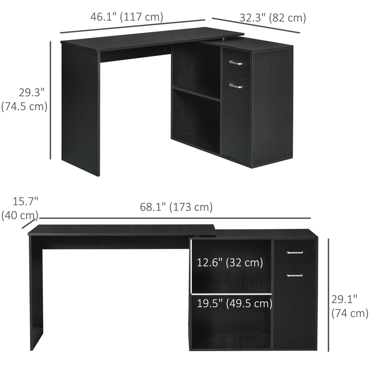 180° Rotating Home Office Corner Desk Storage Shelf Cabinet Black