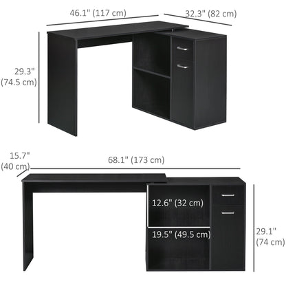 180° Rotating Home Office Corner Desk Storage Shelf Cabinet Black