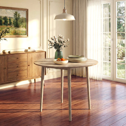 Folding Dining Table, Round Drop Leaf Kitchen Table for Small Spaces with Wood Legs, Oak