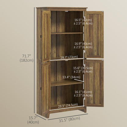 72" Freestanding Storage Cabinet, Kitchen Pantry Cabinet with Doors and Shelves for Dining Room, Natural