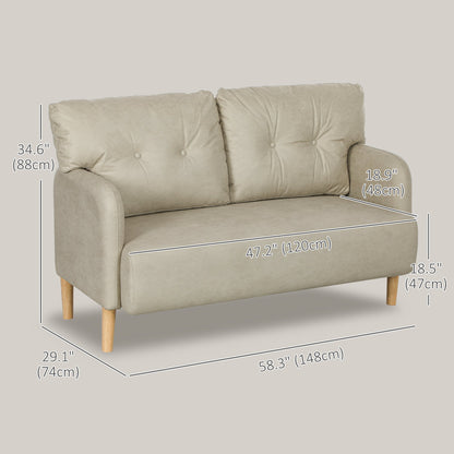 58" 2 Seat Sofa, Modern Love Seats Furniture, Upholstered 2 Seater Couch, Solid Wood Frame, Beige