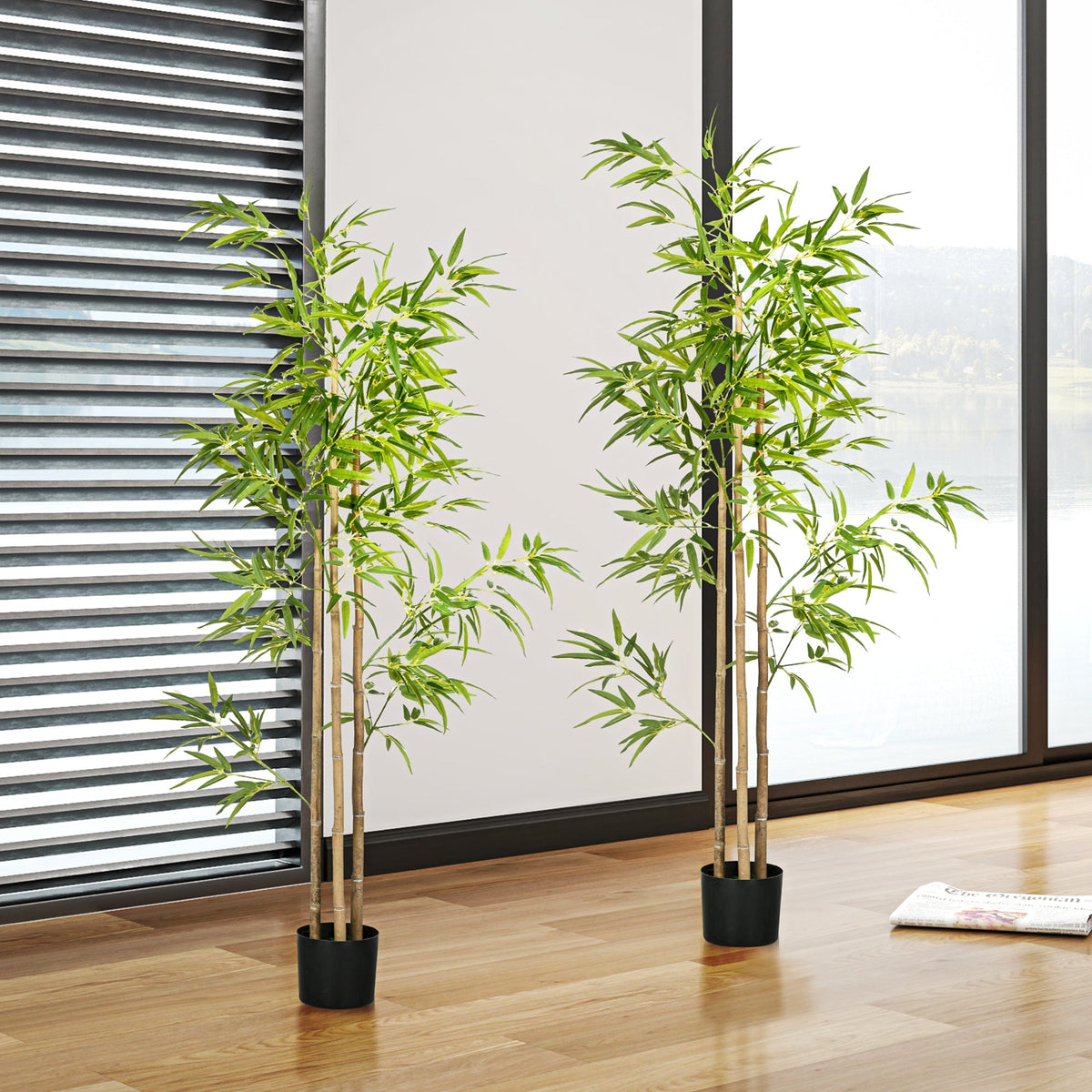 Set of 2 6ft Artificial Tree, Indoor Fake Bamboo with Pot, for Home Office Living Room Decor