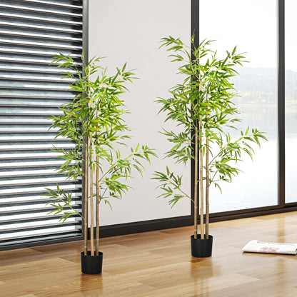 Set of 2 6ft Artificial Tree, Indoor Fake Bamboo with Pot, for Home Office Living Room Decor