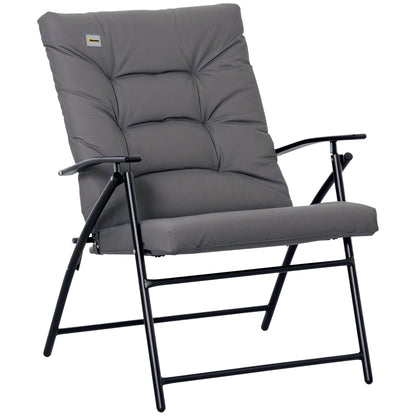 Foldable Lounge Chair, Fabric Upholstered Recliner, Outdoor Lounger with Armrest, Metal Frame for Backyard, Black