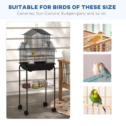 25" Bird Cage with Perch, Swing, Food Container, Slide-out Tray, Handle, Parrot Cage for Finches, Canaries, Budgies