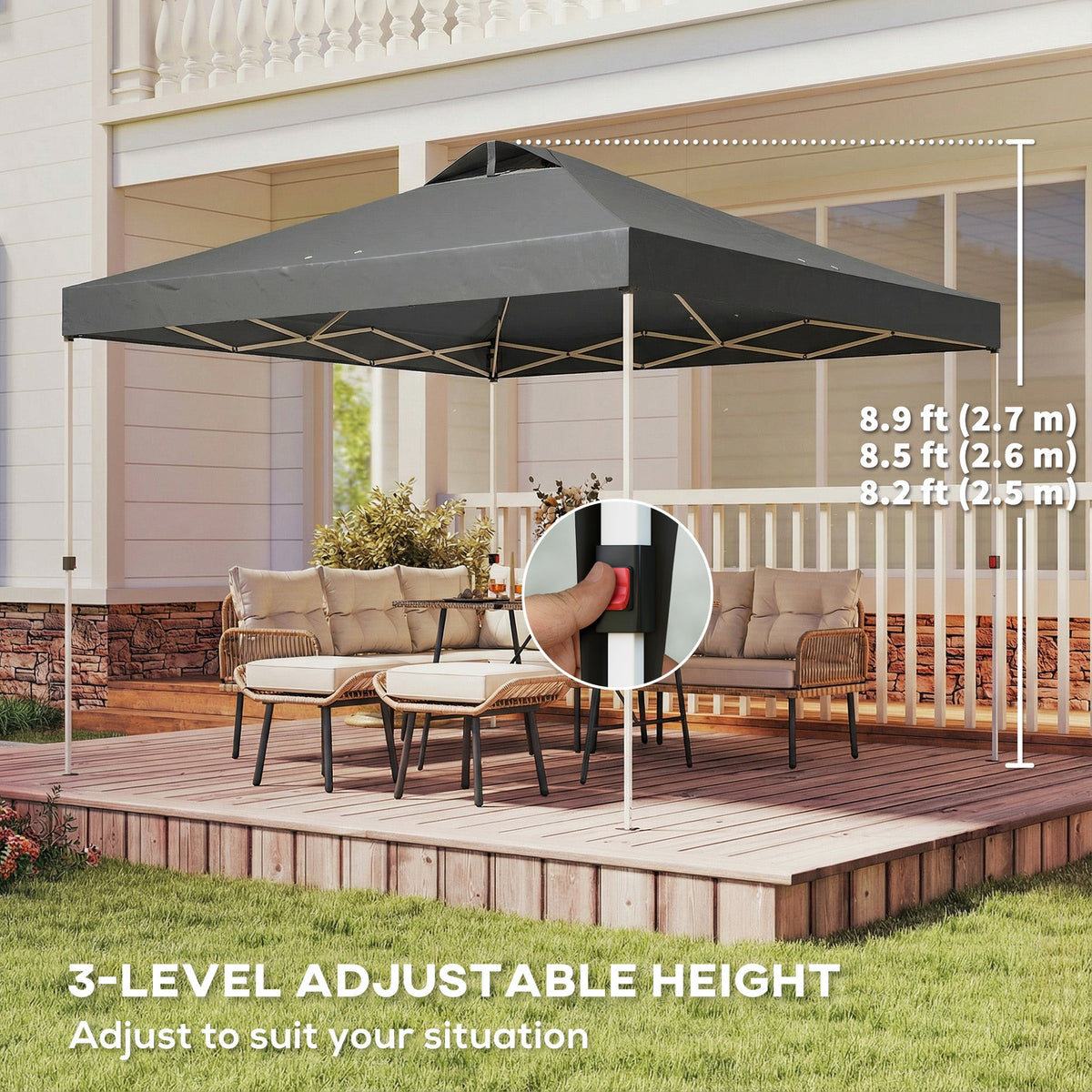 Pop Up Canopy Waterproof Canopy Tent with Carrying Bag for Parties Garden BBQs 9.8' x 9.8', Blue