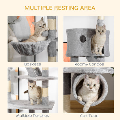94"-102" Huge Cat Tree Ceiling High Cat Condo Scratching Post Activity Center Multi-Level Play House Light Grey
