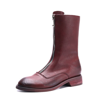 Leather Zip Down Boots