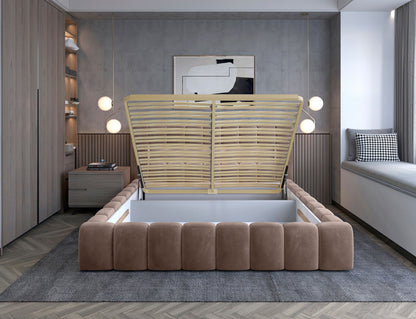 Lamica Upholstered LED Storage Platform Bed - Beige
