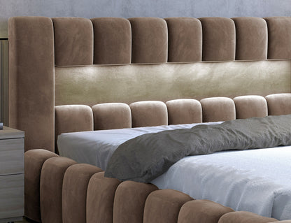 Lamica Upholstered LED Storage Platform Bed - Beige