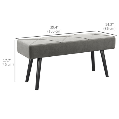 39 Inches Upholstered Bedroom Bench, Modern End of Bed Bench with Steel Legs, Cream White