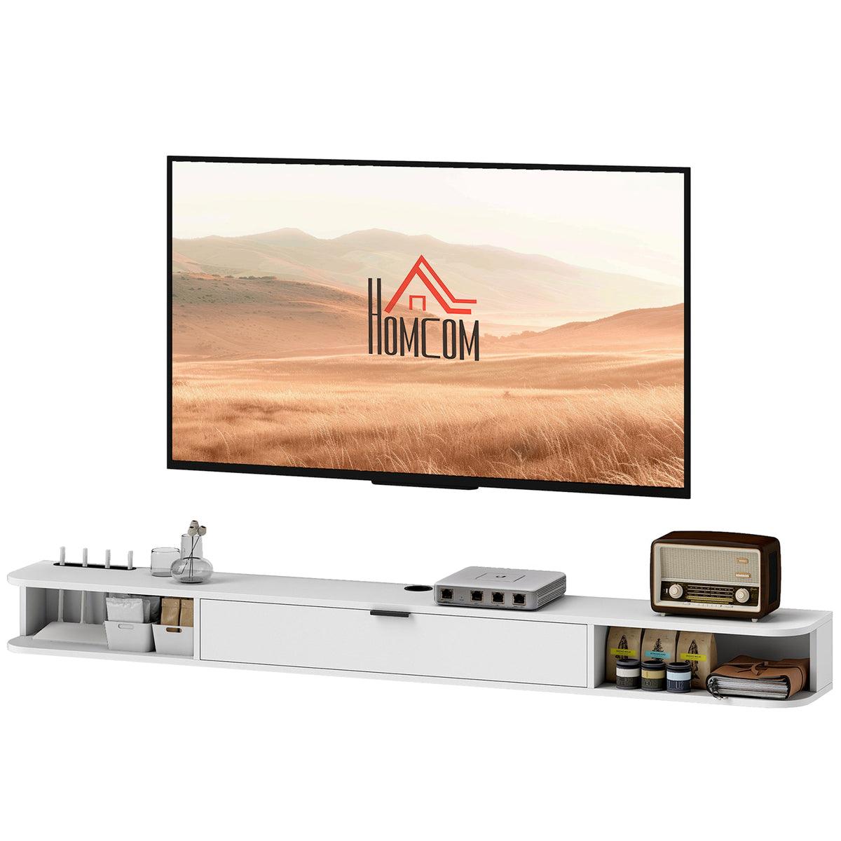 47" Floating TV Stand for TVs up to 50 Inch, Wall Mounted Media Console with Flip Drawer and 2 Open Shelves, Walnut