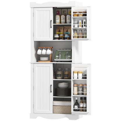 73" Kitchen Pantry Cabinet, Freestanding Kitchen Hutch with 12 Door Shelves, Adjustable Shelves, Microwave Stand, Black