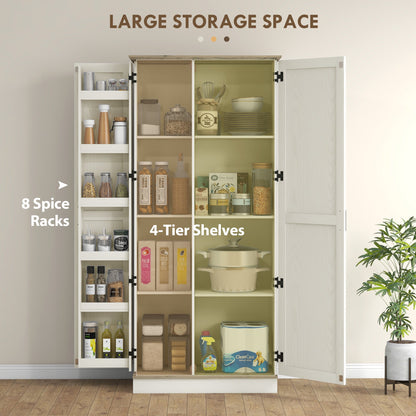 70" Tall Kitchen Pantry Cabinet with Door Shelves and Adjustable Shelves, Black Wood Grain