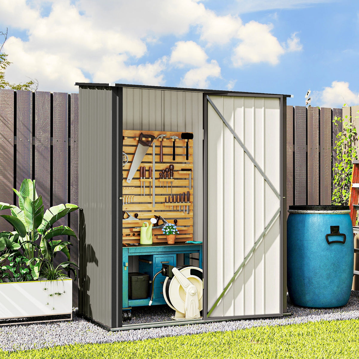 5' x 3' Outdoor Storage Shed, Steel Garden Shed with Single Lockable Door, Tool Storage Shed for Backyard, Black